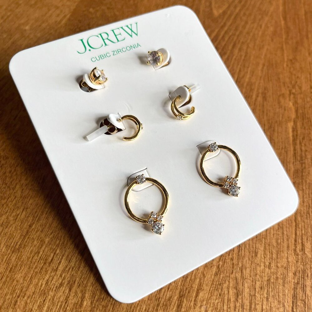 J. Crew set of three cubic zirconia earrings NWT